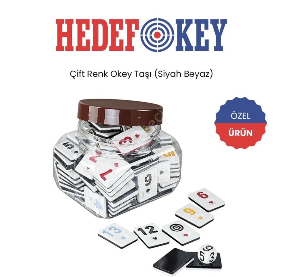 Hedef Çift Renk Siyah-Beyaz Okey Taşı