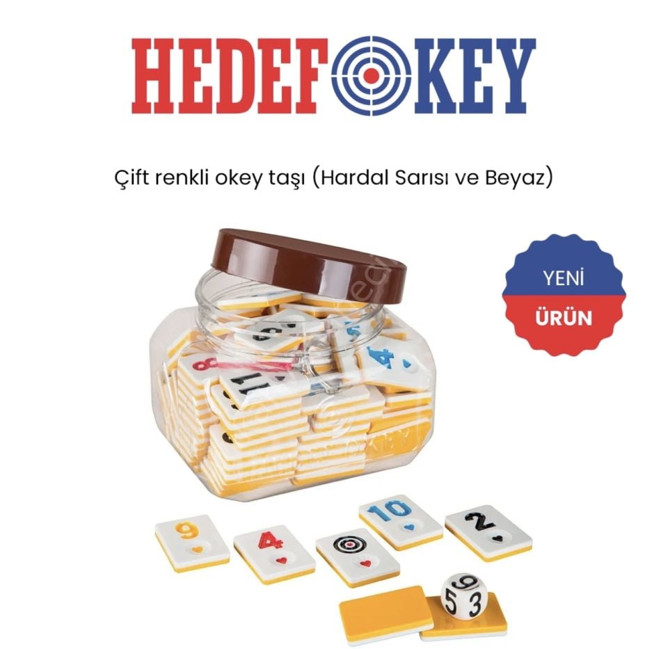 HEDEF OKEY TAŞI CİFT RENK HARDAL-BEYAZ