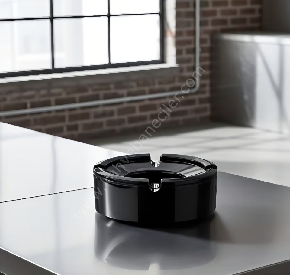 Siyah Kapaklı Yuvarlak Küllük  Yanmaz 10 cm Thermoset