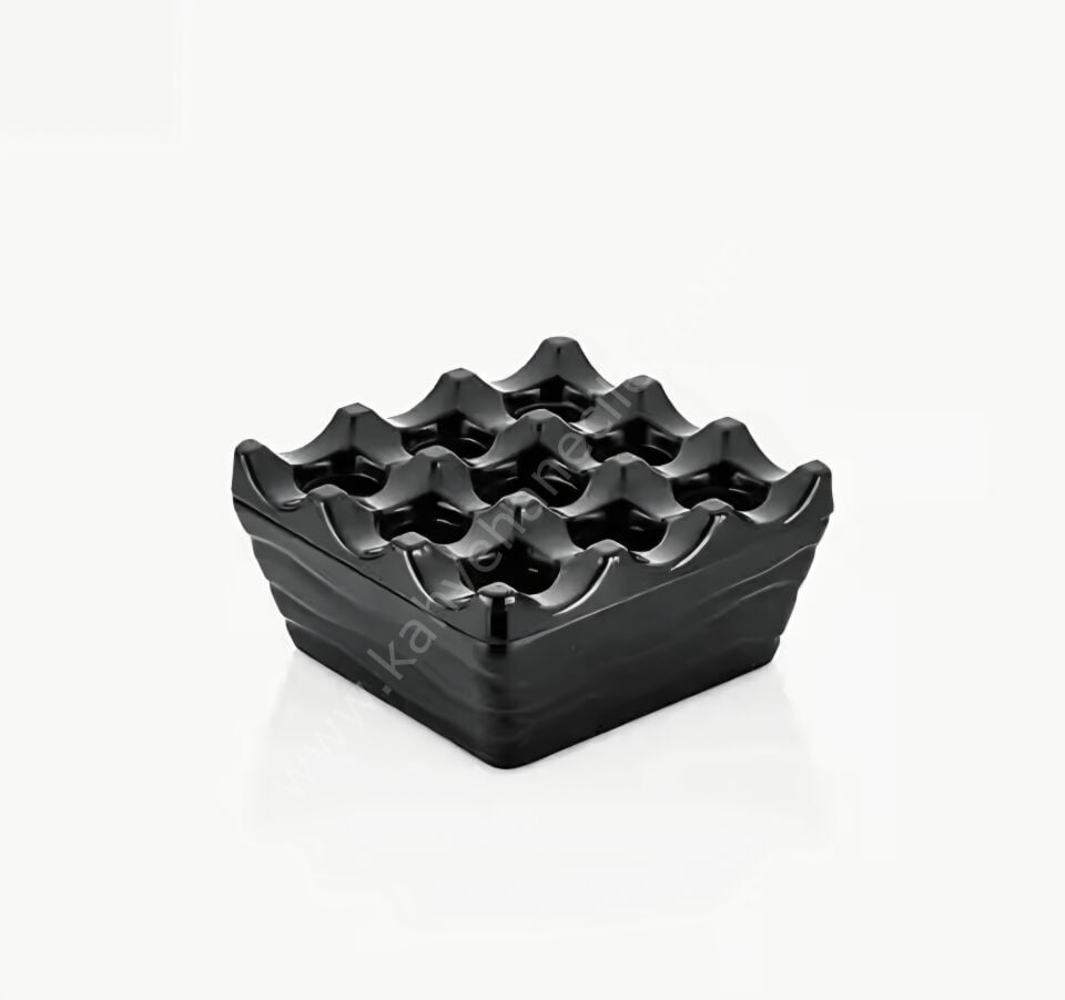 Siyah Kapaklı Kare Küllük  Yanmaz 9 cm Thermoset