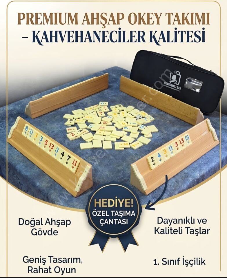 Kahvehaneciler Ahşap Okey Takımı – Kalın Melamin Taşlı