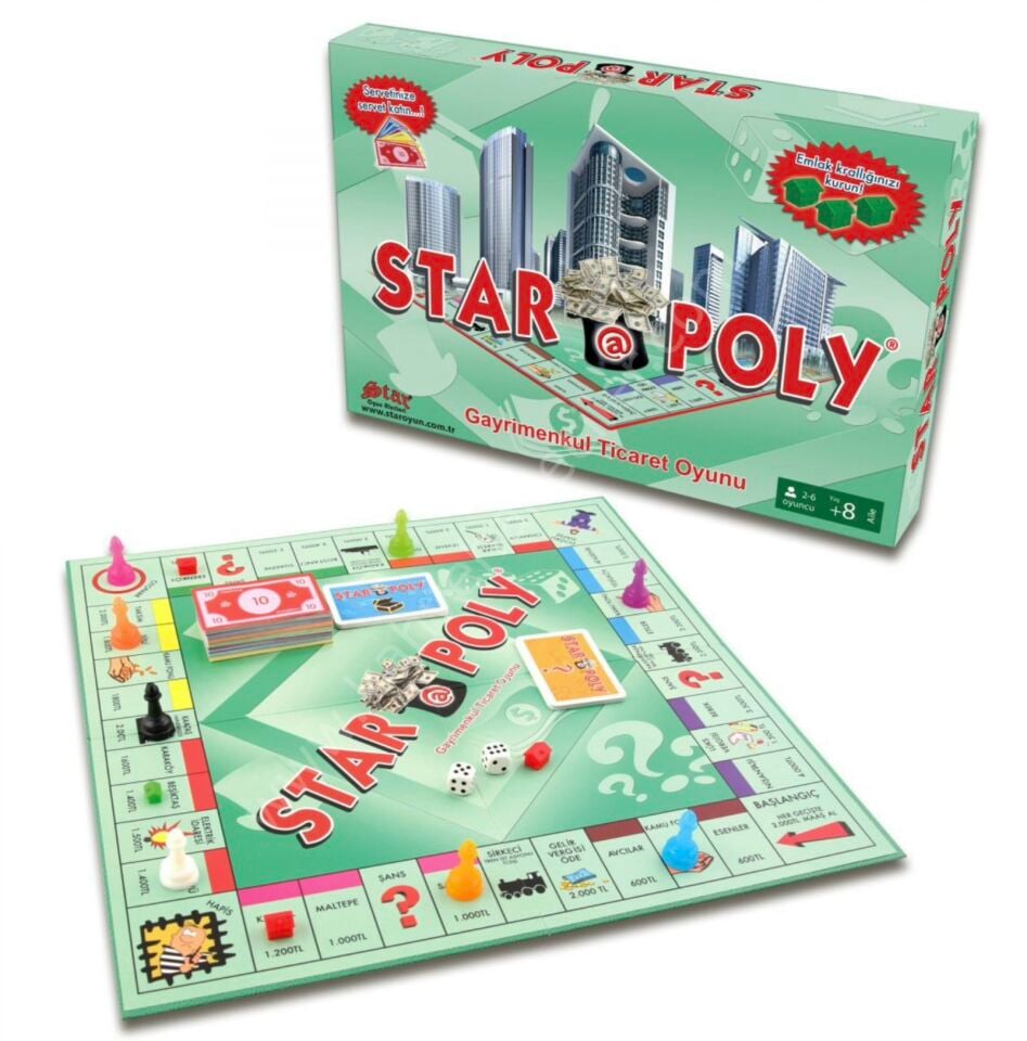 Star Poly Emlak ve Ticaret Kutu Oyunu – Eğlenceli Aile ve Strateji Oyunu (Monopoly Tarzı)