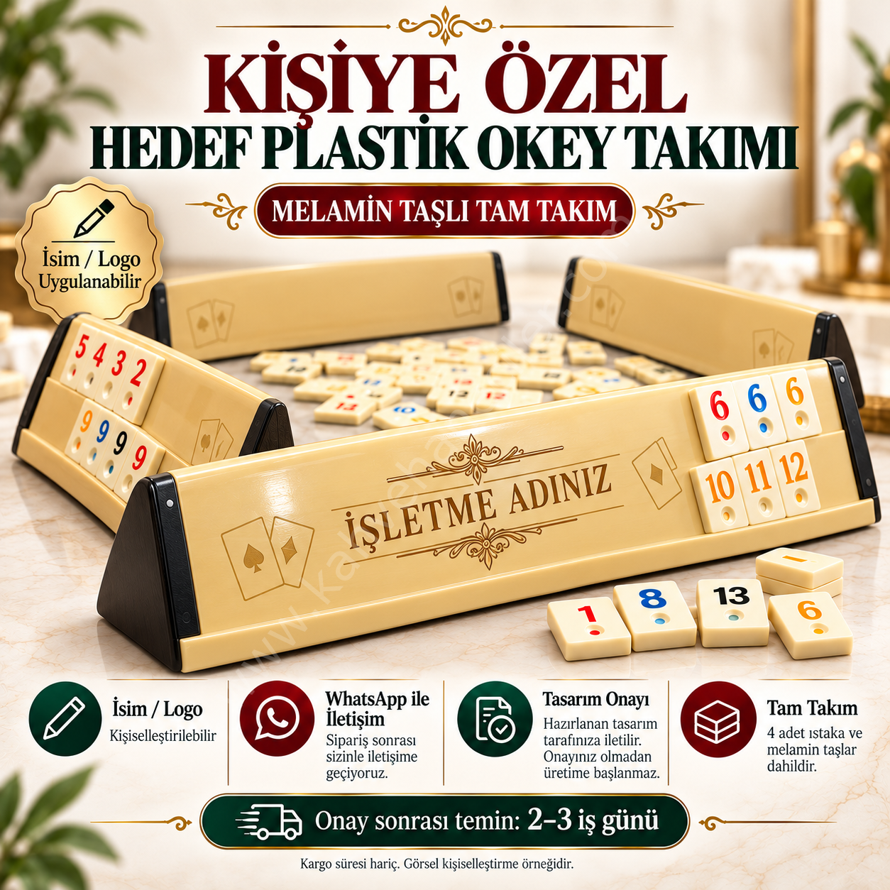 Kişiye Özel Hedef Plastik Okey Takımı – Melamin Taşlı