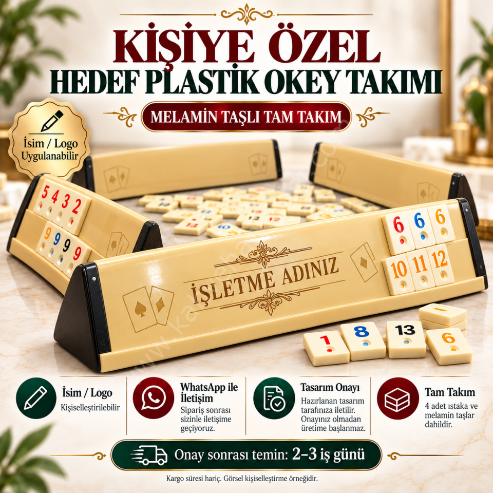 Kişiye Özel Hedef Plastik Okey Takımı – Melamin Taşlı