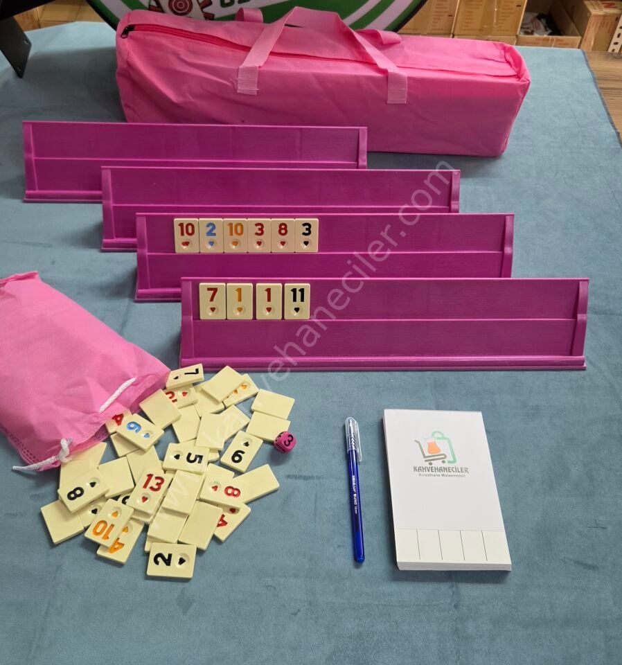 Pembe Plastik Okey Takımı Taşıma Çantalı