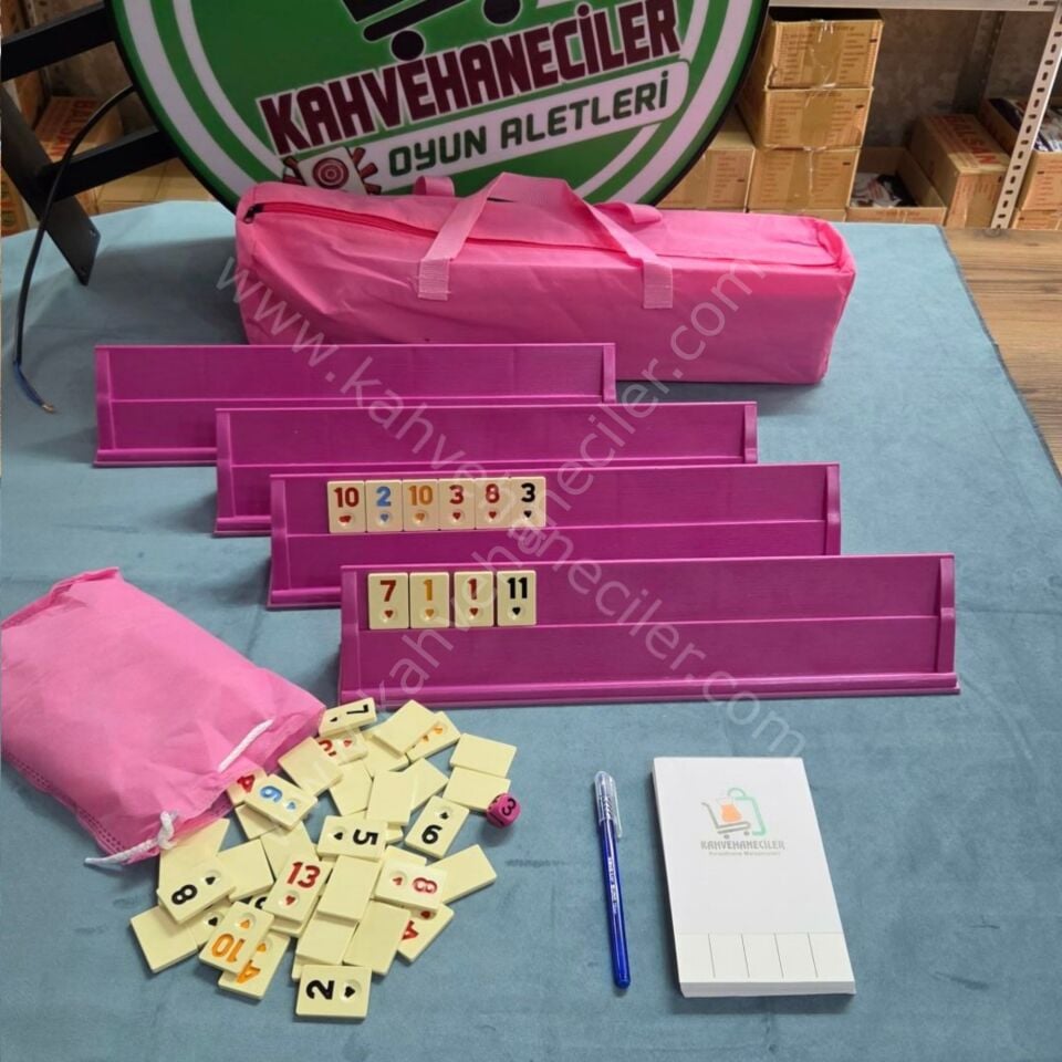 Pembe Plastik Okey Takımı Taşıma Çantalı
