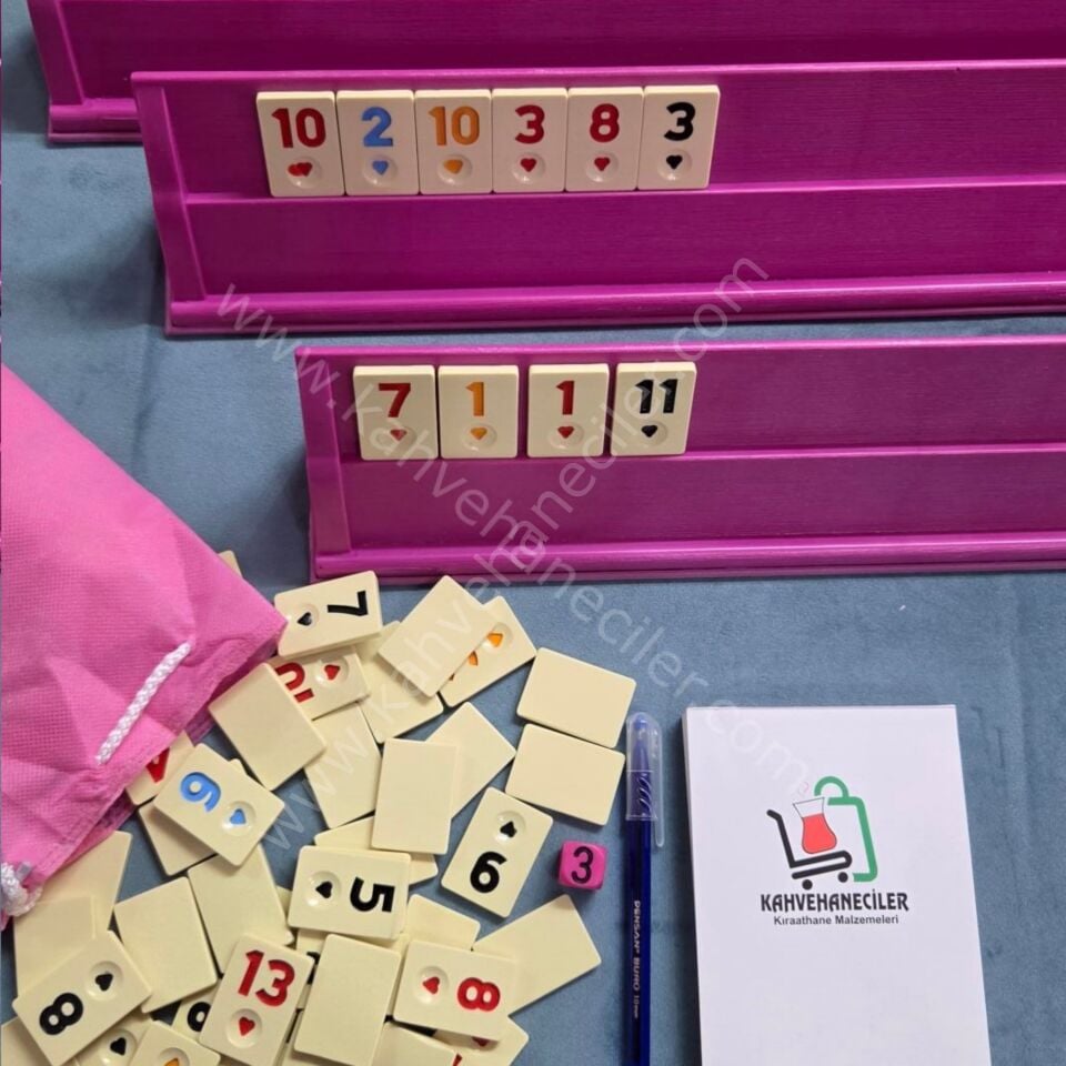 Pembe Plastik Okey Takımı Taşıma Çantalı