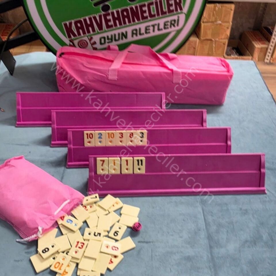 Pembe Plastik Okey Takımı Taşıma Çantalı